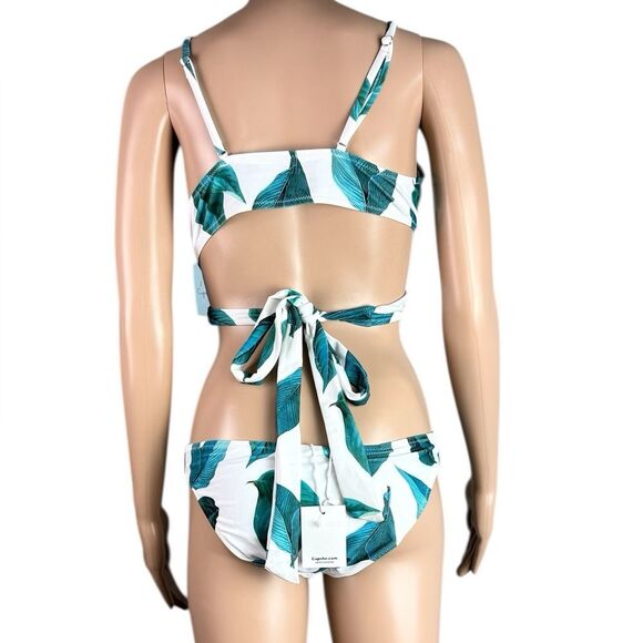Cupshe White & Teal Green Leaf Bikini - Picture 4 of 8